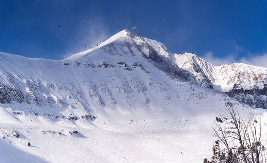 Snow-covered terrain at Big Sky, Montana.