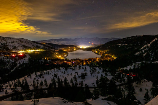 Winter night over Donner Lake, Truckee.