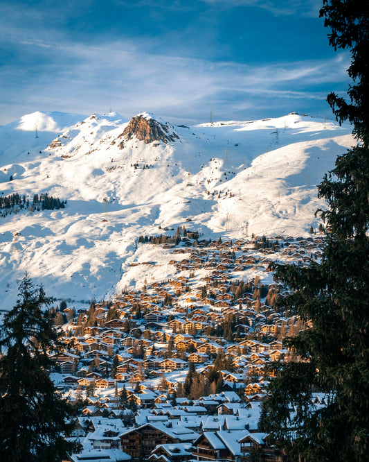 Snow-covered chalets in Verbier.