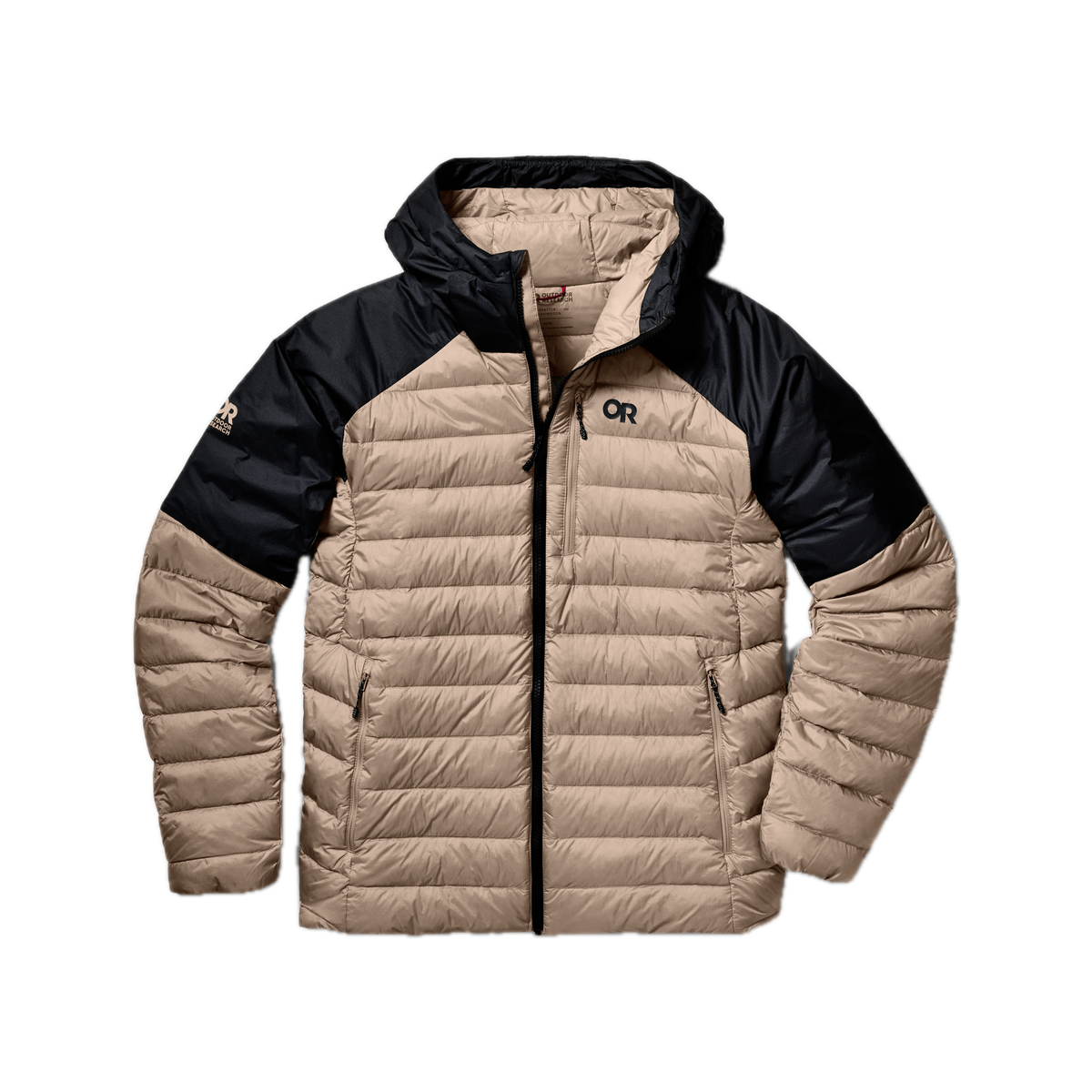 outdoorresearch-mens-helium-down-hoodie-322751 — Pro Khaki/Black