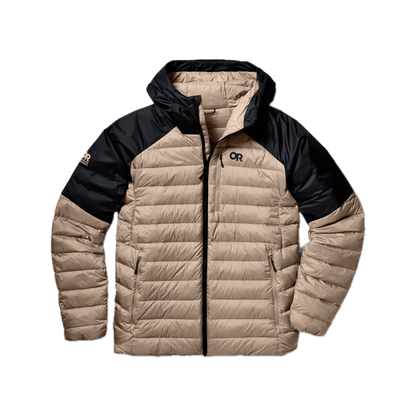 outdoorresearch-mens-helium-down-hoodie-322751 — Pro Khaki/Black